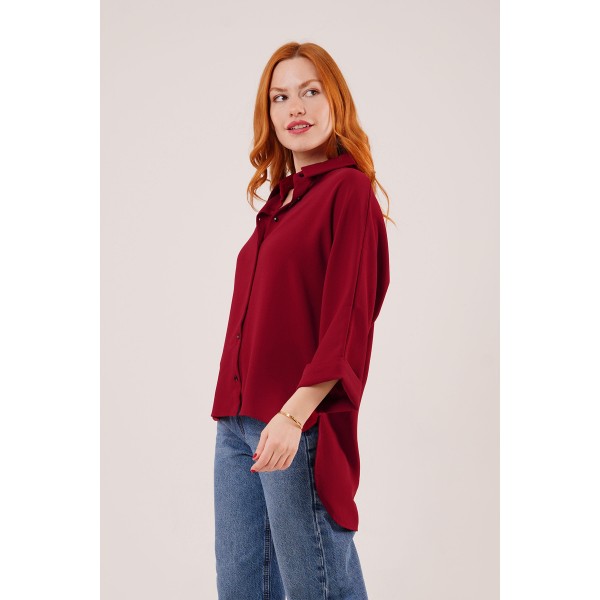 Yarasa Kol Rahat Kalıp Bordo Gömlek