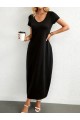 Kadın Kısa Kollu Yakası Yuvarlak Cepli Viskon Elbise