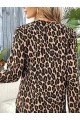 Kadın Uzun Kollu önden Fermuarlı Leopar Desenli Modal Bluz
