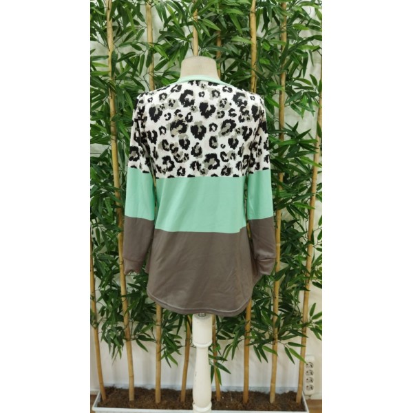 Kadın Uzun Kollu V Yakalı Leopar Baskılı şardonlu Dalgıç Bluz