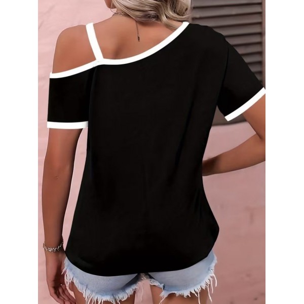 Kadın Kısa Kollu Tek Omuzu Açık Askı Toka Detaylı Viskon Bluz