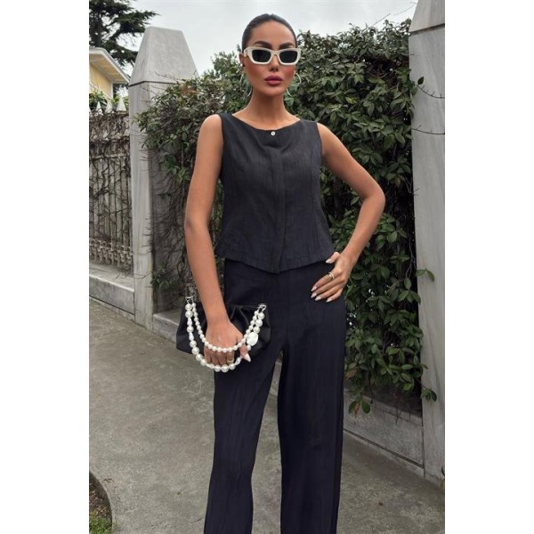 Sıfır Kollu Bluz Batik Desenli Pantolon İkili Takım 10181-08