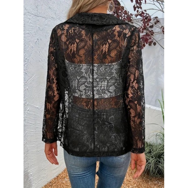 Kadın Uzun Kollu Yakalı önü Açık Dantelli Ceket