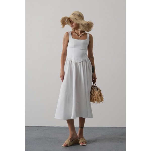 Askılı Uzun Elbise - Beyaz