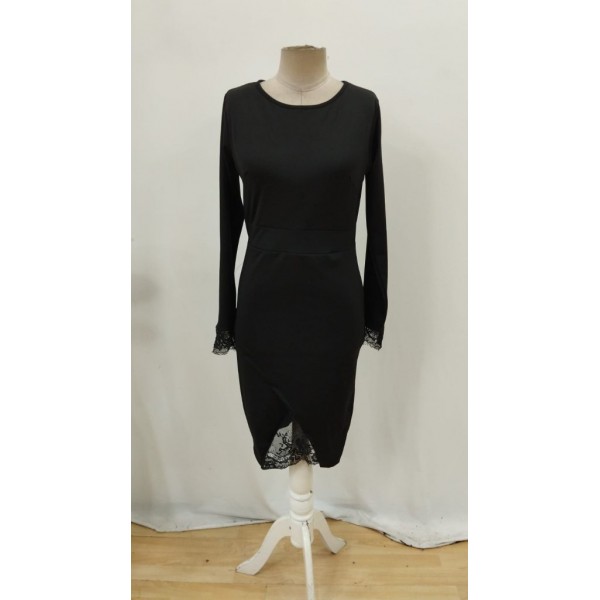 Kadın Uzun Kollu Bisiklet Yaka önden Dantel Ve Yırtmaç Detaylı Dalgıç Elbise