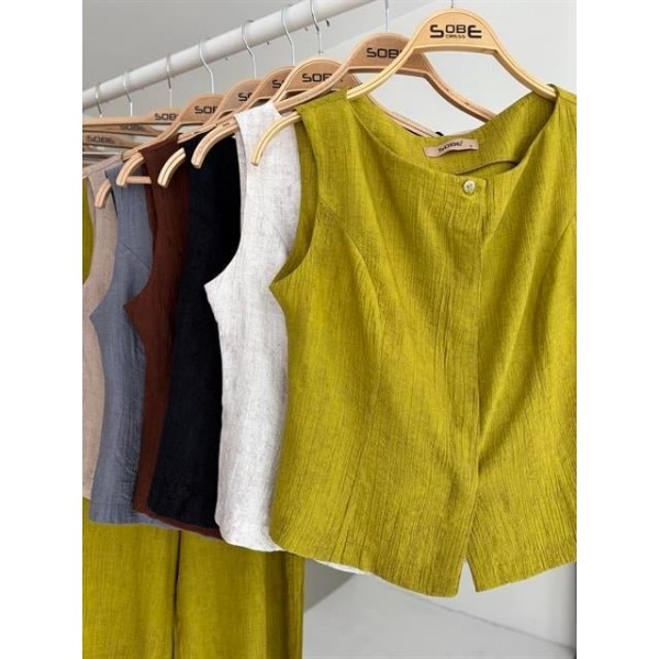 Sıfır Kollu Bluz Batik Desenli Pantolon İkili Takım 10181-08