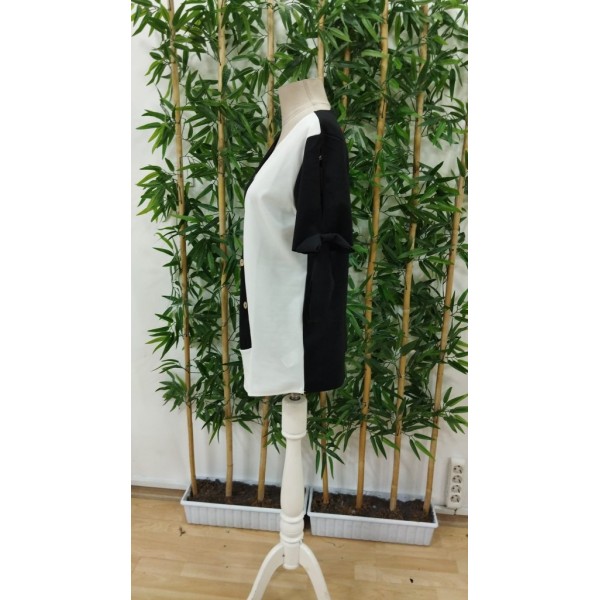 Kadın Kısa Kollu Kollardan Bağlamalı önden Asimetrik Kesim çift Renk Detaylı Düğmeli Ithal Krep Bluz