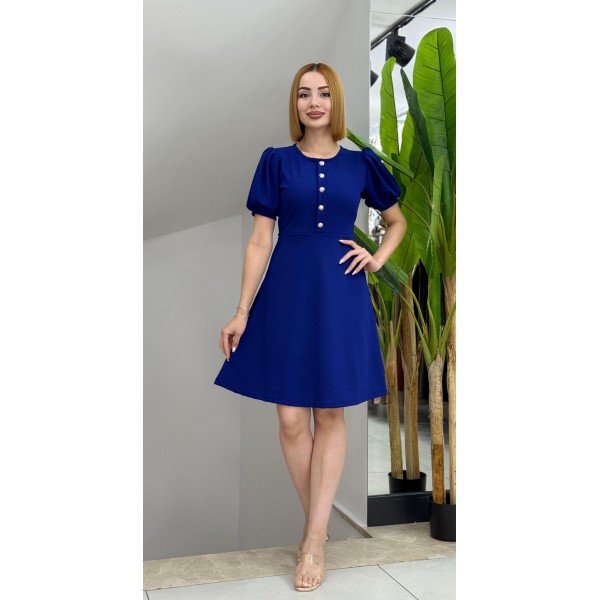 Kadın Kısa Kollu Bisiklet Yaka önden Düğmeli Ithal Krep Elbise