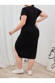 Kadın Büyük Beden Kısa Kollu Yanı Yırtmaçlı Bisiklet Yaka Viskon Elbise