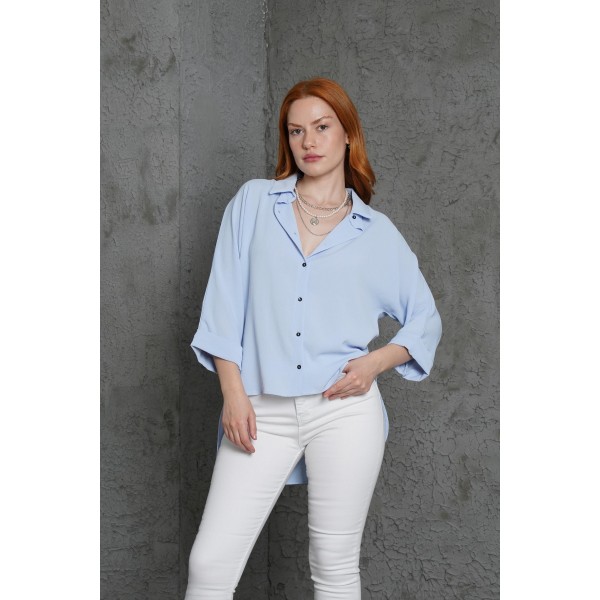 Kol Katlama Detaylı Bebe Mavi Gömlek