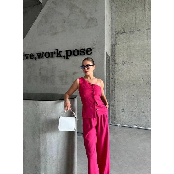 TEK KOL YELEK - PANTOLON TAKIM ATLAS - Fuşya