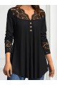 Kadın Uzun Kollu Dantel Detaylı Düğmeli Viskon Bluz