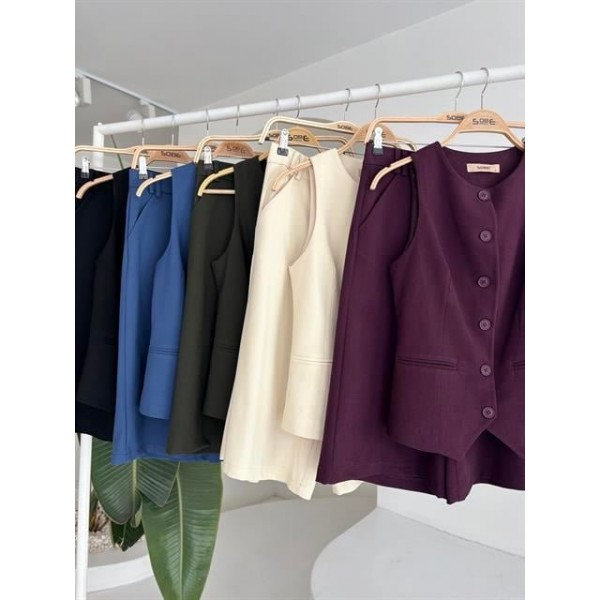 Midi Şortlu Ve Yelekli Viscon Takım 10167