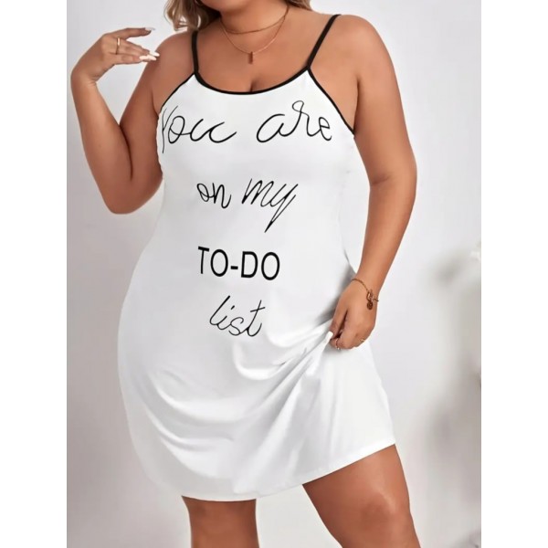 Kadın Kolsuz Askılı Sırt çapraz Detay To Do List Baskı Süprem Gecelik Elbise
