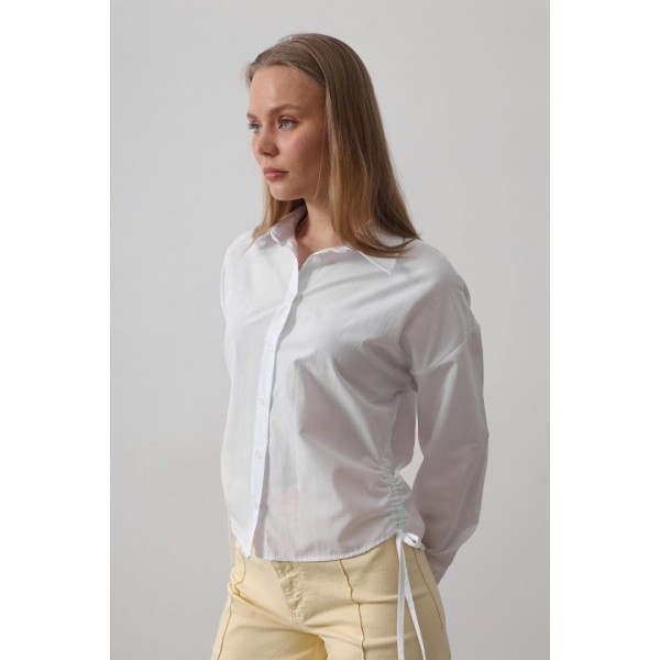 Yanları Bağlamalı Basic Gömlek - Beyaz