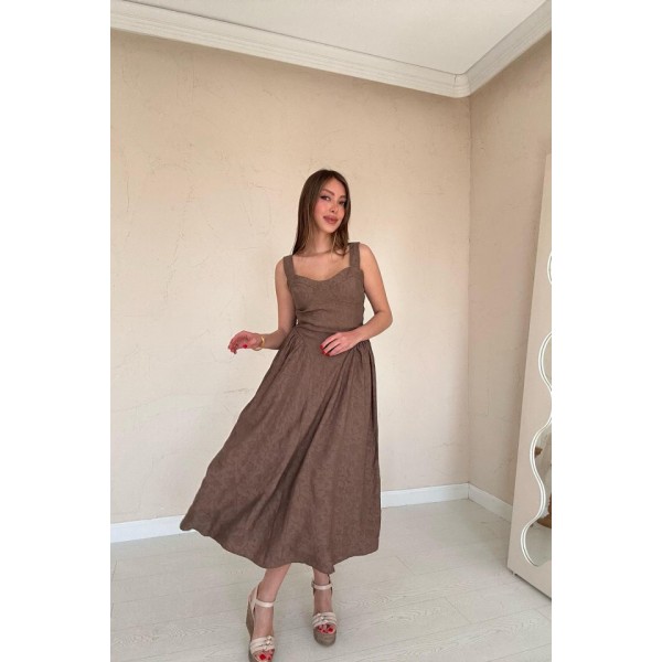 Vizon Yanları Büzgülü Göğüs Kuplu Elbise