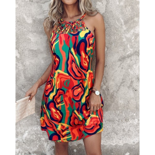 Kadın Omuzlardan Açık çapraz şerit Detaylı Desenli Süprem Elbise