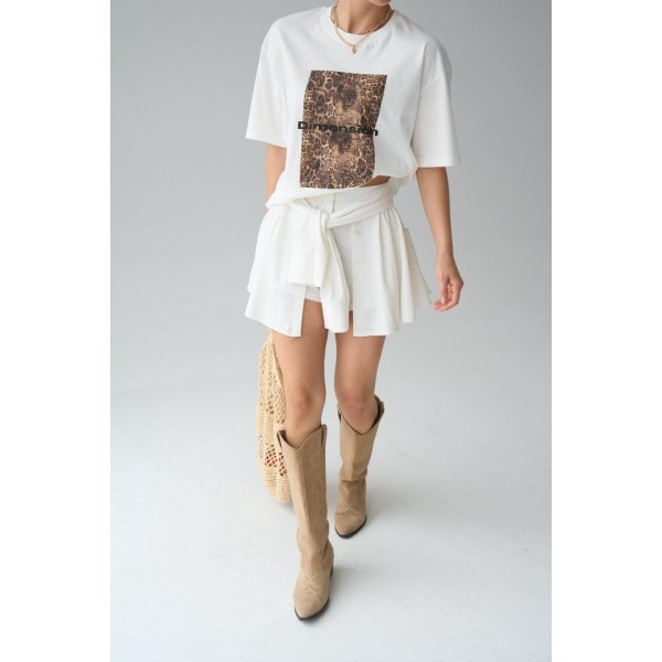 Gömlek Bağlamalı Şort - Krem