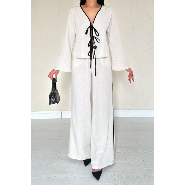 Bej Fiyonklu Keten Takım