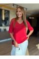 Kadın Kısa Kollu V Yaka Ajurlu Triko BluZ