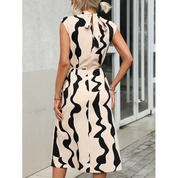 Kadın Balıkçı Yaka Arkadan Bağlamalı Kuşaklı Midi Boy Jessica Elbise