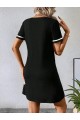 Kadın Kısa Kollu V çizgili Yakalı Kısa Viskon Elbise