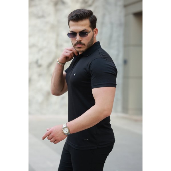 Erkek Yakalı Arma Detaylı Kısa Kollu Tişört