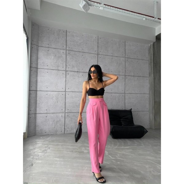 PANTOLON KAPALI CEP 3 DÜĞME DETAYLI - Pembe