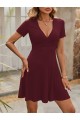 Kadın Kısa Kollu Kruvaze Yaka A Kesim Kalın Fitilli Kaşkorse Elbise
