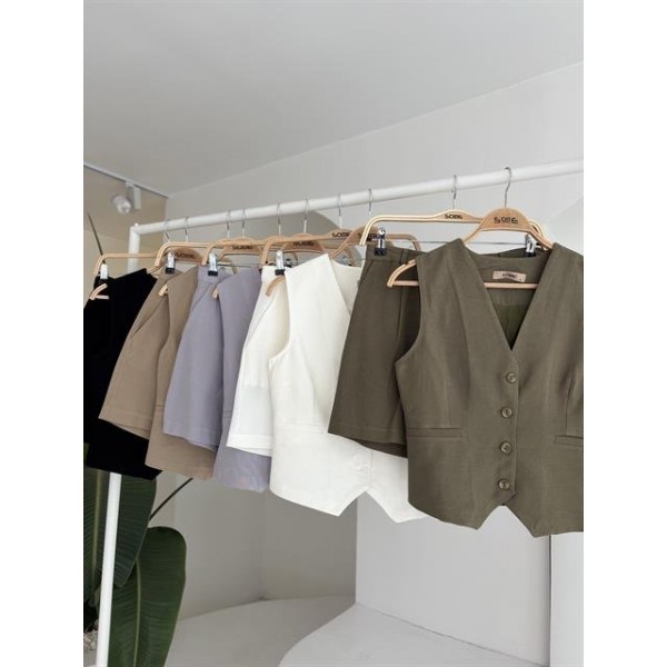 Yelek Şort Flamlı Keten Takım 10133-17