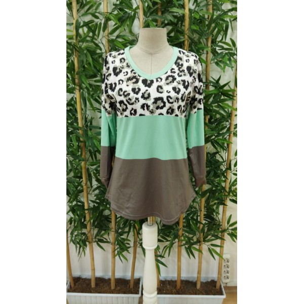 Kadın Uzun Kollu V Yakalı Leopar Baskılı şardonlu Dalgıç Bluz