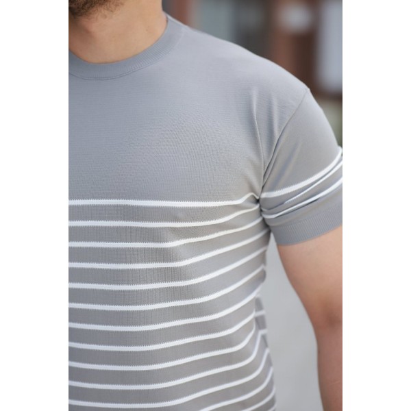 Erkek çizgi Desenli Bisiklet Yaka Kısa Kollu T-sihrt