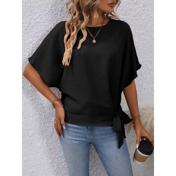 Kadın Kısa Kollu Bisiklet Yaka Yandan Bağcıklı Aerobin Bluz