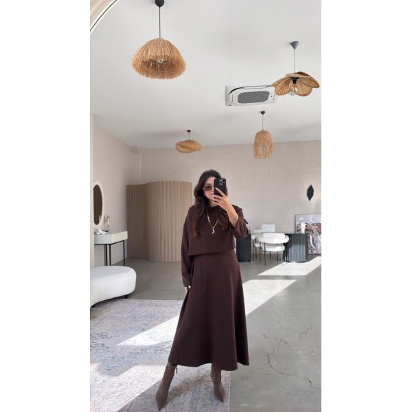 Kadın Uzun Kollu Bluz Ve Ve Askılı Elbise Ikili Takim