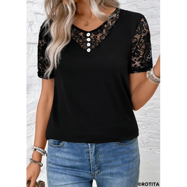 Kadın Kısa Kollu V Yakalı önden Düğmeli Viskon Bluz