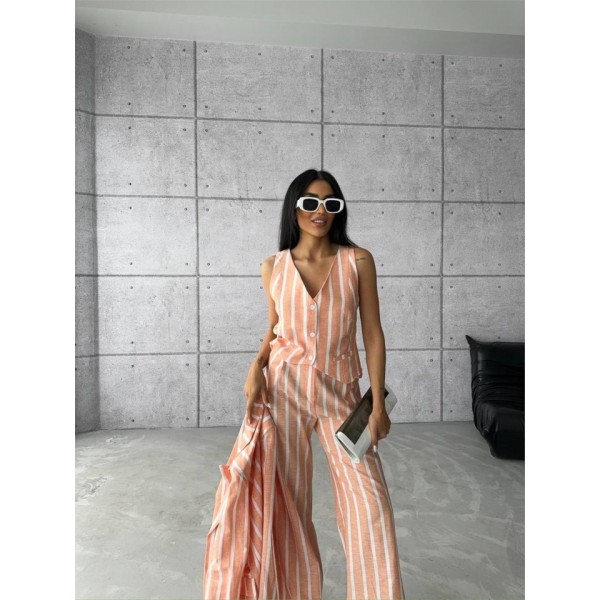 ÇİZGİLİ CEKET KETEN - Orange