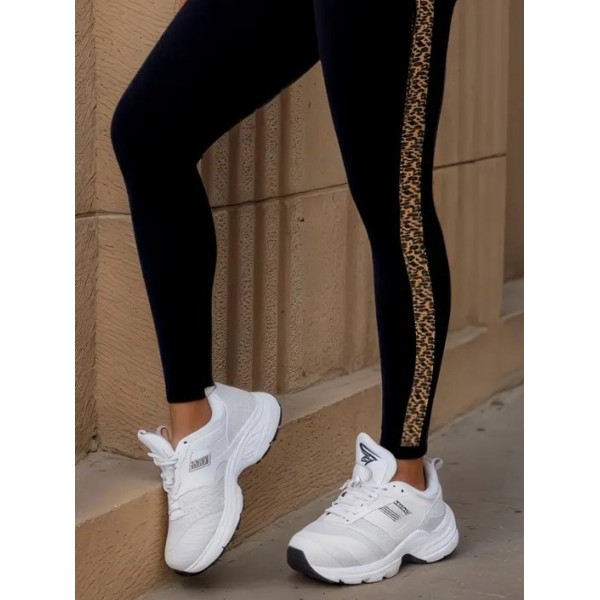 Kadın Yüksek Bel Yandan Leopar Desen Detaylı Dalgıç Tayt