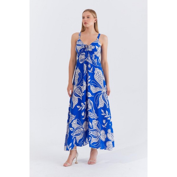 Askılı Viscon Elbise - Saks