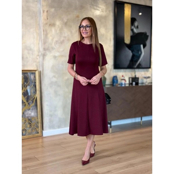 Kadın Kısa Kollu Bisiklet Yaka Midi Viskon Iki Iplik Elbise
