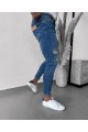 Erkek Mavi Yıkama Detaylı Skinny Jean