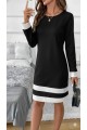 Kadın Uzun Kollu Yuvarlak Yaka Etek Ucu şerit Detaylı Mini Siyah Beyaz Dalgıç Elbise