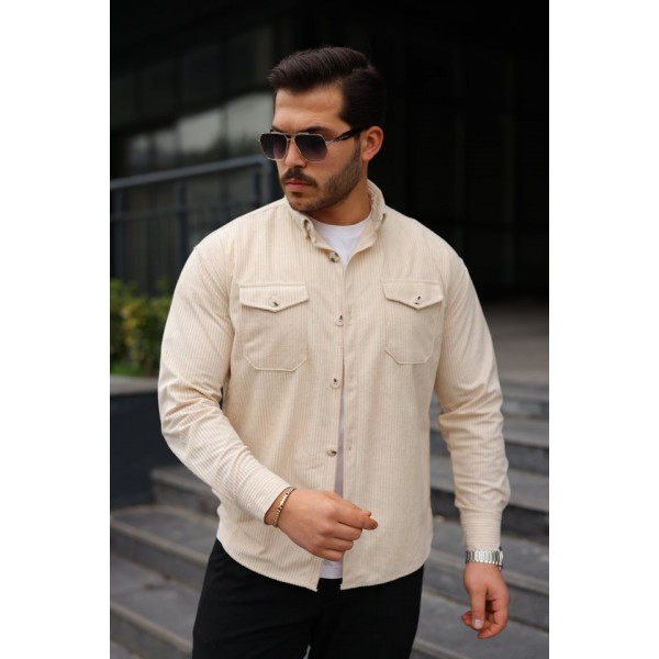 Erkek Uzun Kollu Cepli Kadife Gömlek