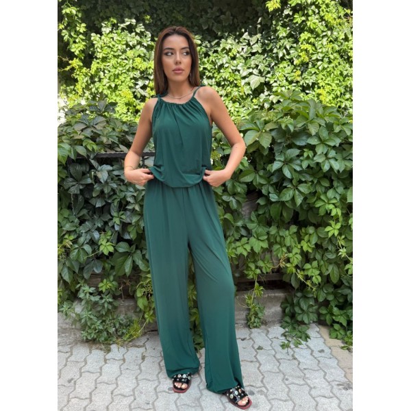 Kadın Omuz Askılı Döküm Detay Salaş Sandy Kumaş Tulum