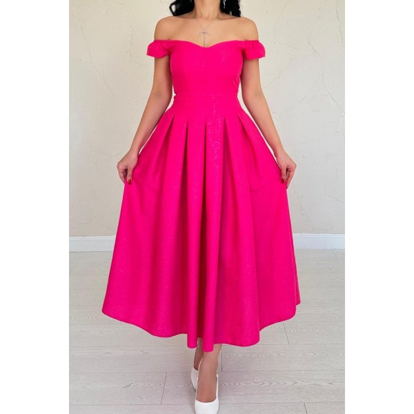 Fuşya Jakarlı Elbise