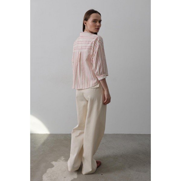 Çift Pileli Palazzo Pantolon - Natür