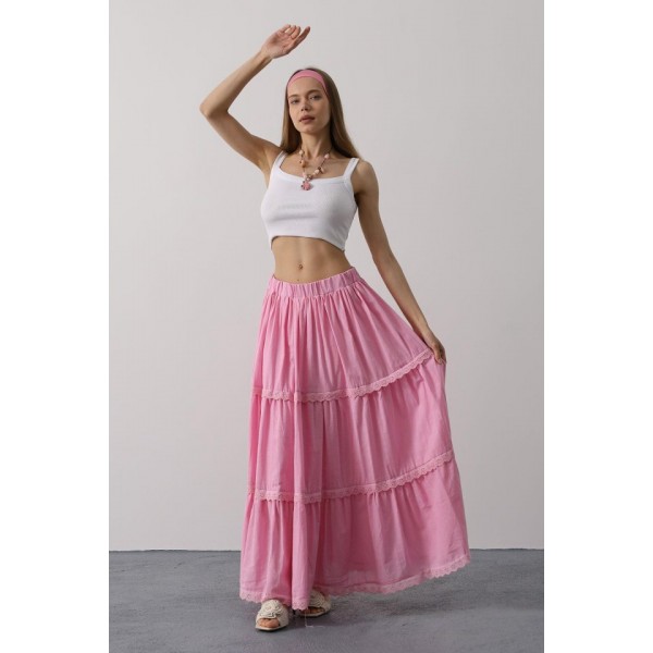 Dantel Detaylı Etek - Pembe