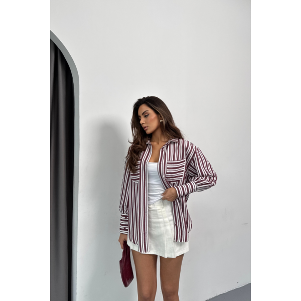 ÇİZGİLİ GÖMLEK - Bordo