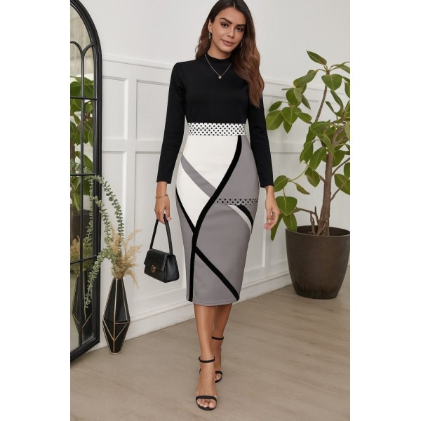 Kadın Uzun Kollu Balıkçı Yaka Dalgıç Midi Boy Elbise