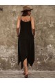 Kadın Askılı V Yakalı Cep Detaylı Asimetrik Kesim Detaylı Viskon Elbise