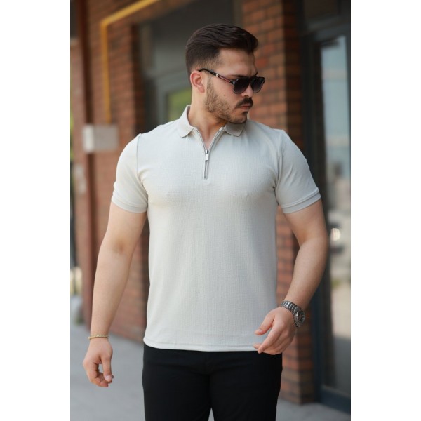 Erkek Fermuarlı Yaka Kısa Kollu Tişört